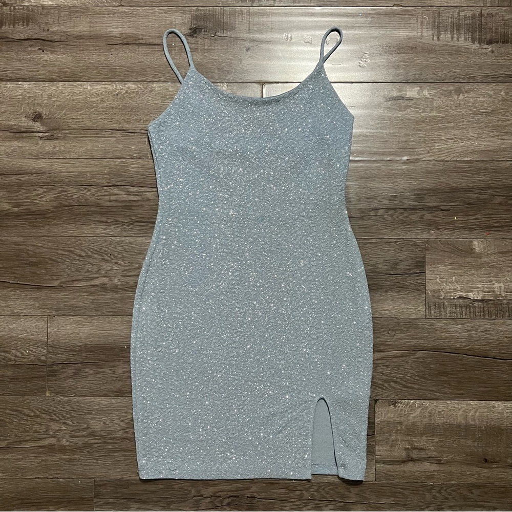 Light Powder Blue Sparkle Spaghetti-Strap Bodycon Dress